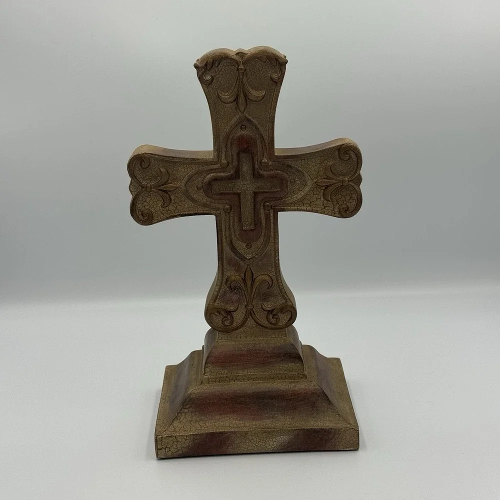 Ornate Gold‎ Colored Pedestal Cross